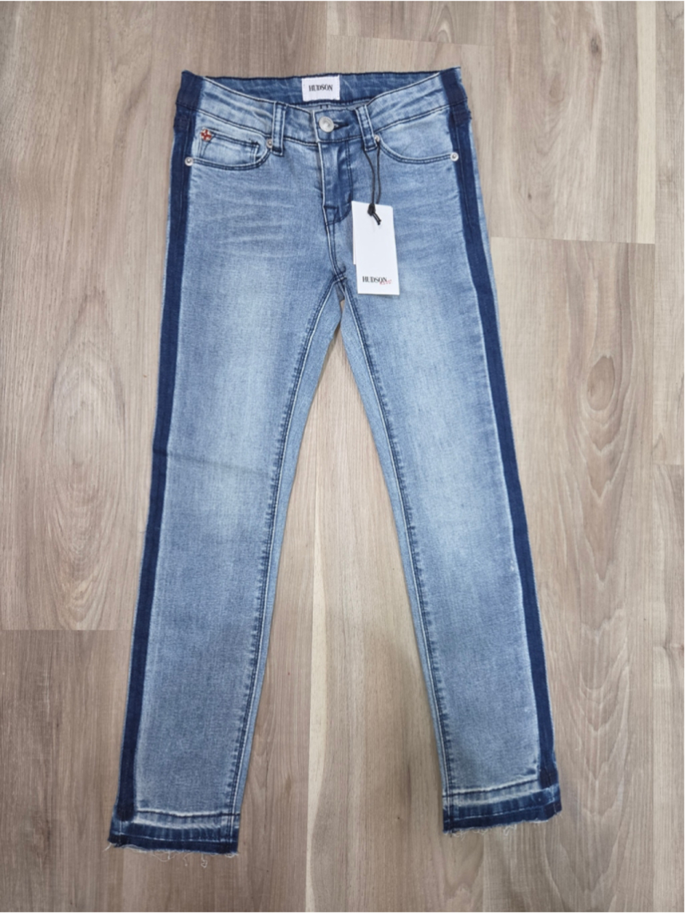 •Hudson• Little Girls Tilly Ankle Skinny Jeans Size 12 Blue Side Stripe Denim